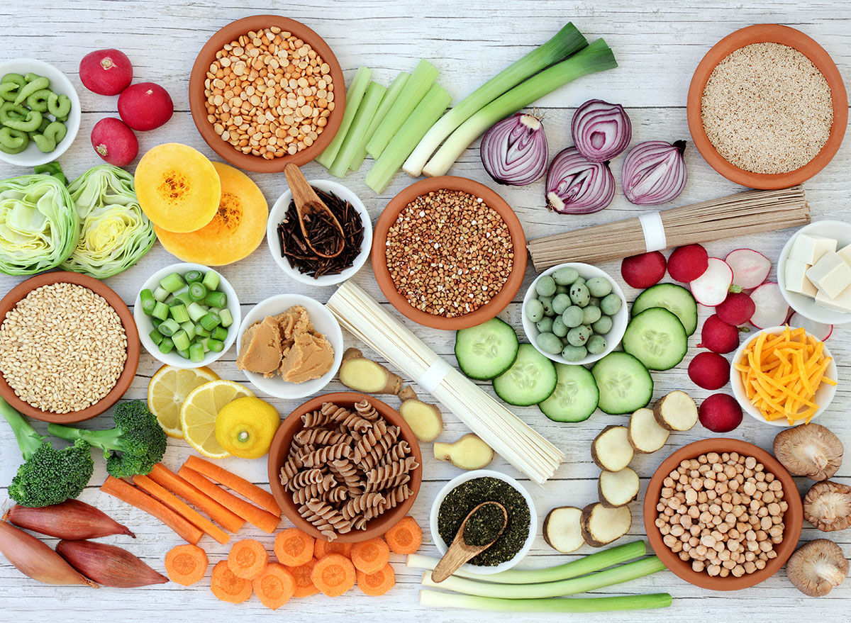 Foods on a table for a macrobiotic diet