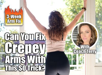 The $0 Doorway Trick That Erases Crepey Arms in 3 Weeks. cover. Fit and healthy girl with a sporty legging standing in the doorway to the balcony of her apartment